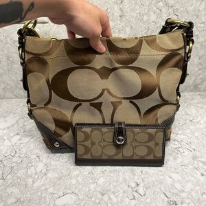 Small carly Coach Brown Signature Canvas Shoulder Bag